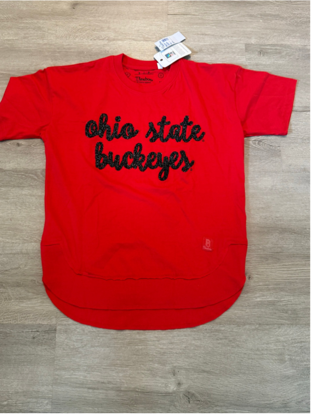 Women's Pressbox Ohio State Buckeyes Short Sleeve Tee, Red/Black, Size S